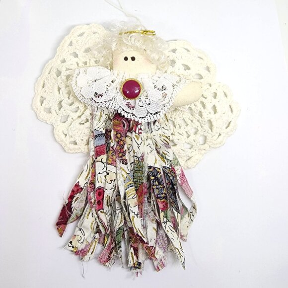 Handmade Rag Doll Dress Angel Crochet Wings Gift Christmas Holiday Ornament - Picture 5 of 5